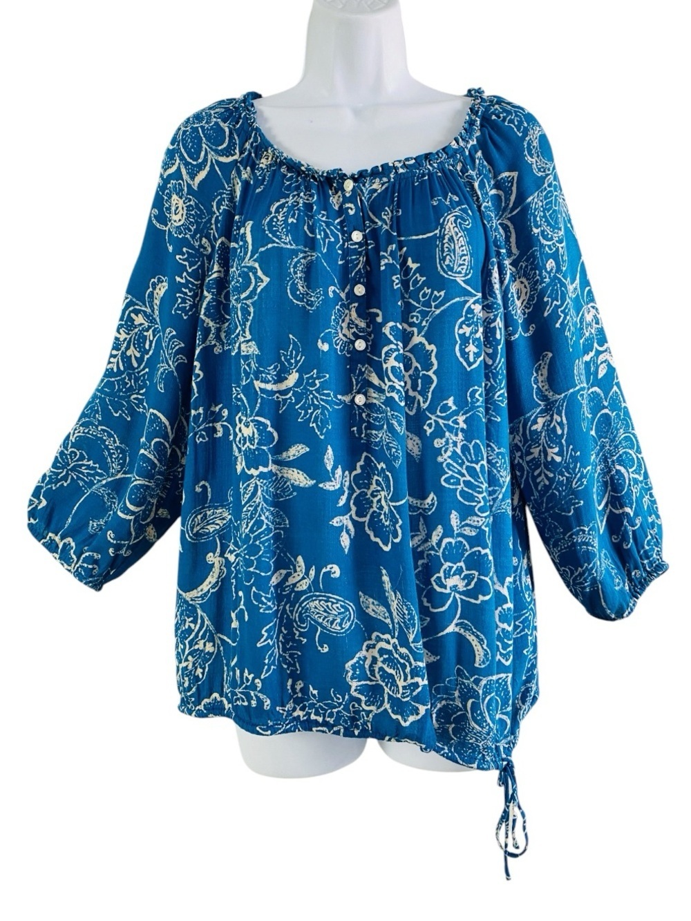 Lucky Brand Avalynn Gardens Floral Peasant Blouse Size L